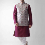 Men Purple Regular Kurta with Churidar