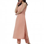 Women's Peach Poly Crepe Kurta With Pant And Dupatta