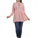 Casual Regular Sleeves Embellished Women Pink Top