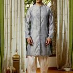 Men Grey Ethnic Motifs Embroidered Sequin Jashn Kurta with Cream Salwar