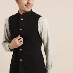 Black Khadi Men's Nehru Jacket Set