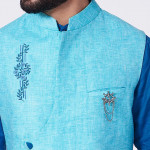 Blue Kurta Set With Bundi Jacket