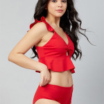 Women Red Solid Two-Piece Swim Set