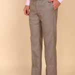 Regular Fit Men Khaki Pure Cotton Trousers