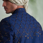 Navy Blue Embroidered Sherwani Set